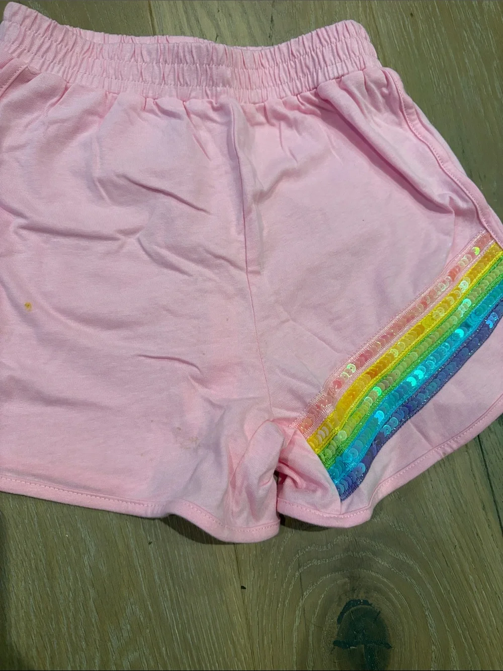 Lola + The Boys Size 10 Pink Short Sleeve Set with Rainbow Sequin Trim.